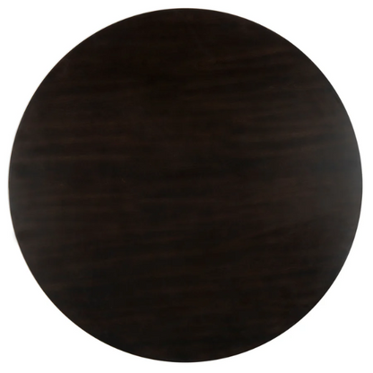 Round Wood Dining Table – French Bistro-Inspired Design, Sleek Dark Brown Frame