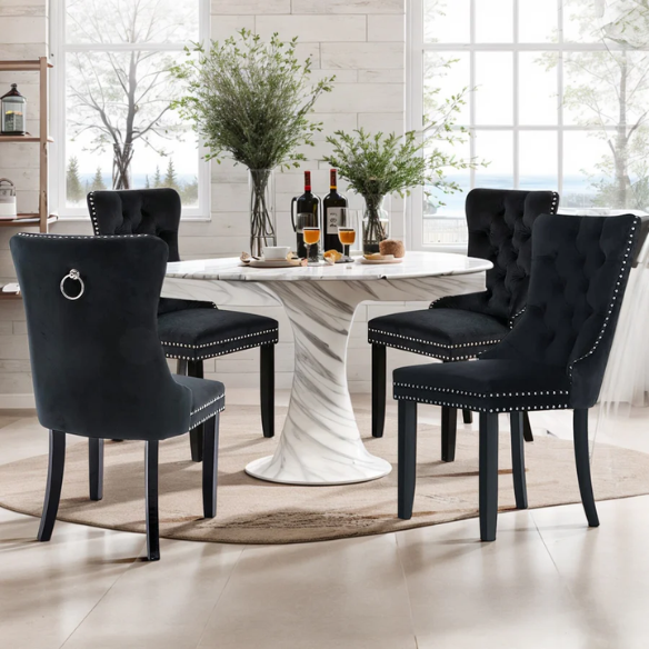 Upholstered Tufted Dining Chairs with Curved Back & Nailhead Detail – Set of 2