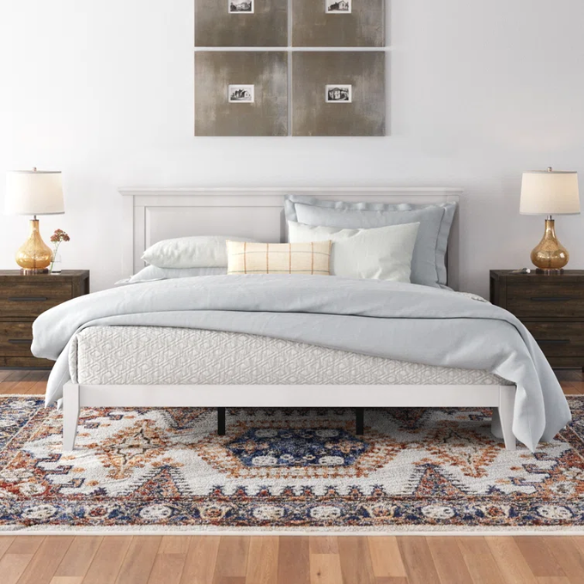 King Size Solid Oak Platform Storage Bed with Inset Panel Headboard, Molding Detail, and Slat System