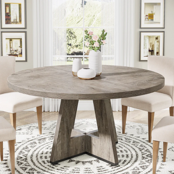 47-Inch Round Dining Table for 4 – Modern Wood Kitchen Table with MDF Legs, Perfect for Dining Room, Kitchen, or Living Room