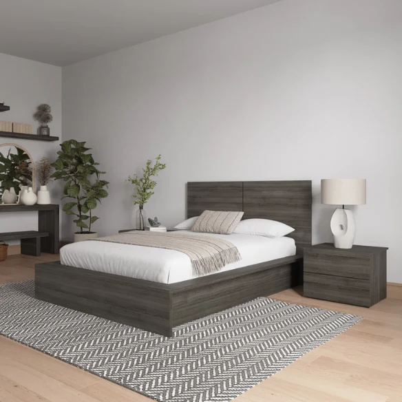 Modern 4-Piece Queen Bedroom Set with Platform Bed, Headboard, and 2 Drawer Nightstands