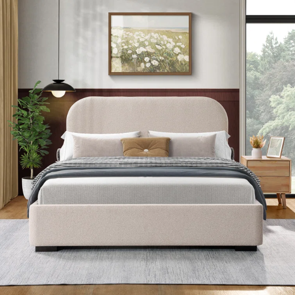 Bouclé Platform Bed with Arched Headboard – Modern Design, Easy Assembly, and Superior Comfort for King Size