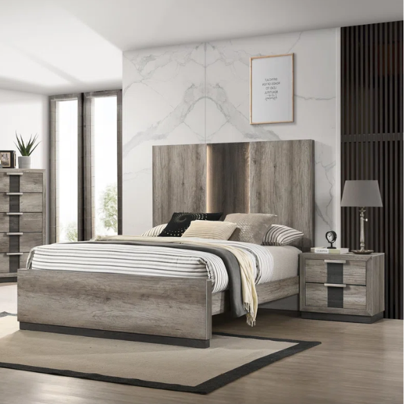6-Piece Dark Grey Wooden Queen Bedroom Set – Modern Elegance with Sleek Storage Solutions