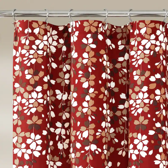 Red, Brown, Tan, and White Weeping Flower Shower Curtain – Nature-Inspired Floral Bath Décor, 72" x 72"