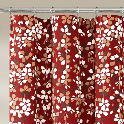 Red, Brown, Tan, and White Weeping Flower Shower Curtain – Nature-Inspired Floral Bath Décor, 72" x 72"