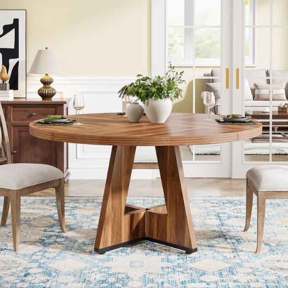 47-Inch Round Dining Table for 4 – Modern Wood Kitchen Table with MDF Legs, Perfect for Dining Room, Kitchen, or Living Room