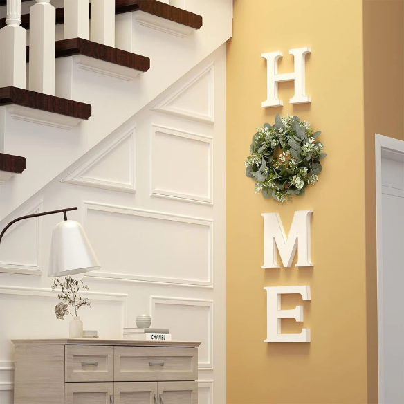 Farmhouse Wall Decor – Versatile 'Home' Logo with Wreath Hangers for Easy Display – Horizontal, Vertical, or Desktop Mounting Options