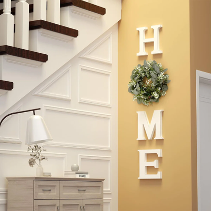 Farmhouse Wall Decor – Versatile 'Home' Logo with Wreath Hangers for Easy Display – Horizontal, Vertical, or Desktop Mounting Options