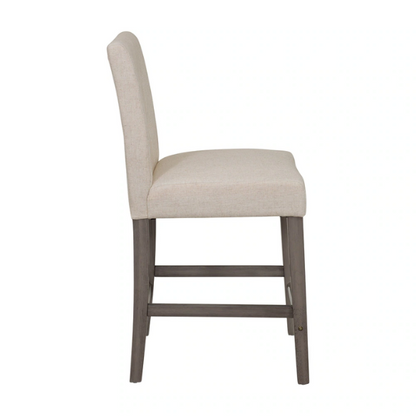 Upholstered 25" Counter Height Bar Stool – Modern Farmhouse Design with Tufted Back, Foam Padded Seat, Washed Grey Solid Wood Legs, and Durable Steel Footrest