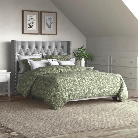 Queen Size Upholstered Low Profile Bed with Glamorous Button Tufted Foundation – Elegant and Timeless Design