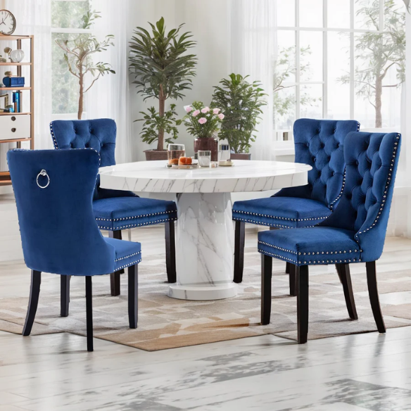 Upholstered Tufted Dining Chairs with Curved Back & Nailhead Detail – Set of 2