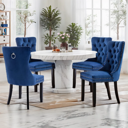 Upholstered Tufted Dining Chairs with Curved Back & Nailhead Detail – Set of 2
