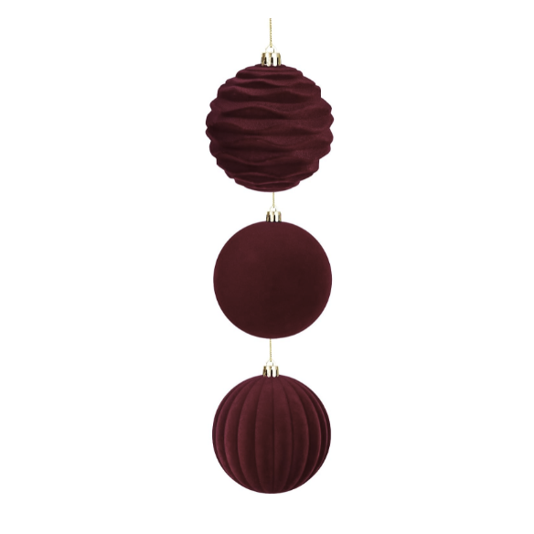 Burgundy Velvet Christmas Ball Ornament Set – 9-Piece Luxury Holiday Décor (10 cm / 3.94 in)