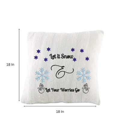 Let It Snow & Let Your Worries Go – Embroidered White Faux Fur Christmas Pillow