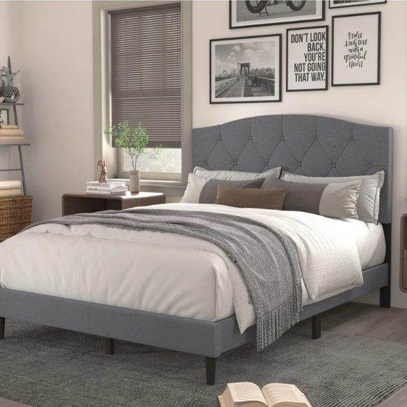 King Size Upholstered Platform Storage Bed with Button Tufted Headboard and Low-Profile Frame – Contemporary Glam Design