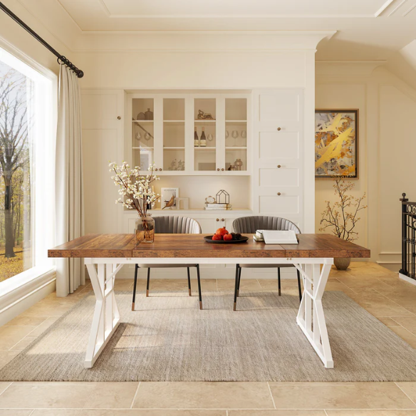 Farmhouse Dining Table for 6-8 People – Rectangular Wood Kitchen Table with X-Shaped Accents, Spacious & Multifunctional for Dining, Office, or Gathering