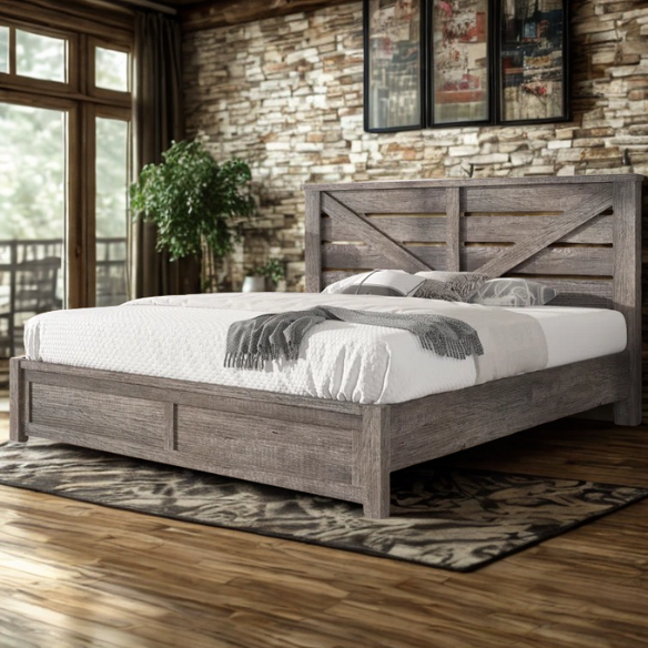 Farmhouse Classic Bed Frame with 49.2" Barn Door-Inspired Headboard, Ample Under-Bed Storage, Sturdy Metal Frame, and Silent Cotton Padding for Peaceful Sleep