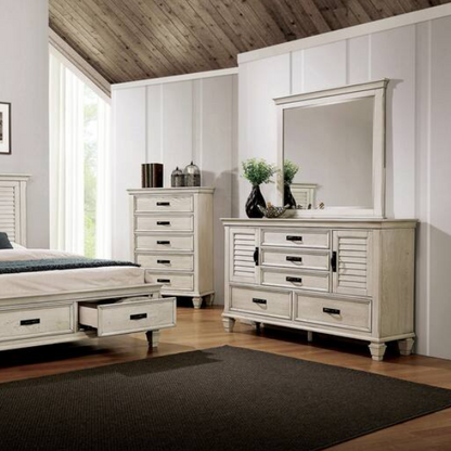 Rustic 2-Piece Wood Panel Bedroom Set with Louvered Headboard & Nightstand – Wire-Brushed Finish and Millwork Trim for a Warm, Homely Touch