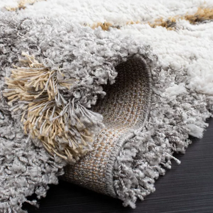 Plush Abstract Gold & Grey Pattern Shag Rug