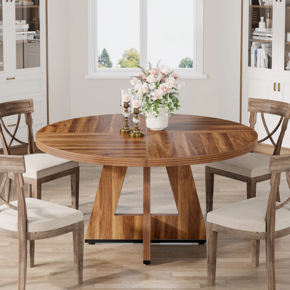 47-Inch Round Dining Table for 4 – Modern Wood Kitchen Table with MDF Legs, Perfect for Dining Room, Kitchen, or Living Room