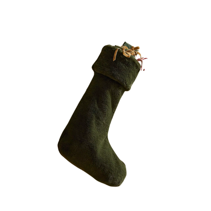 Soft Fabric Christmas Stocking – Cozy, Cotton-Lined Design in Neutral & Green Tones for Timeless Holiday Charm