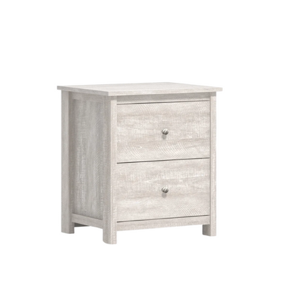 2-Drawer Nightstand – Neutral Engineered Wood, Streamlined Rectangular Design, Four Block Legs, Convenient Storage with Roller-Glide Drawers & Metal Knobs, Perfect for Traditional & Contemporary Bedroom