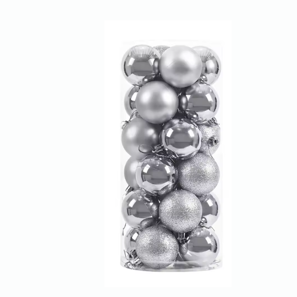 Silver Christmas Ball Ornaments – 24-Piece Set, Shatterproof Holiday Decorations (Available in 3 cm, 4 cm, and 6 cm)