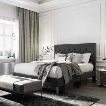 Tufted Upholstered Platform Bed – Full/Double Size with Linen Fabric, Elegant Design for Comfortable Bedrooms