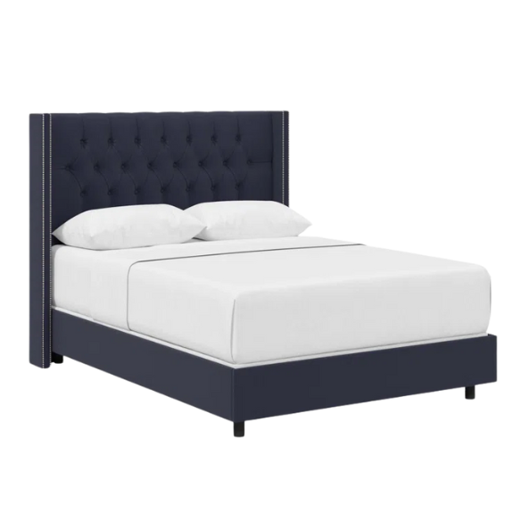 Timeless Upholstered Wingback King Size Bed with Button Tufting and Nailhead Trim