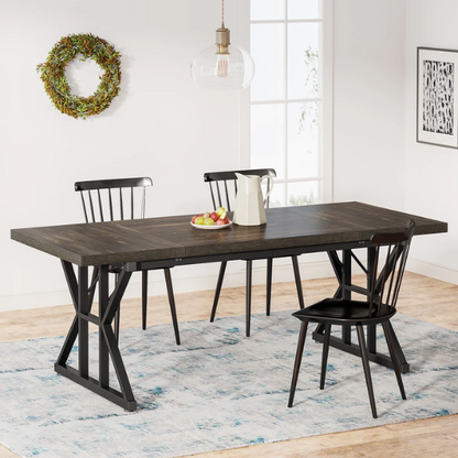 Farmhouse Dining Table for 6-8 People – Rectangular Wood Kitchen Table with X-Shaped Accents, Spacious & Multifunctional for Dining, Office, or Gathering