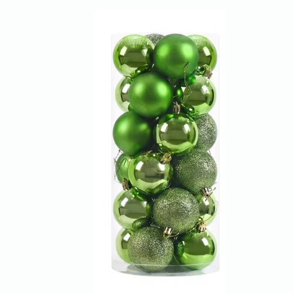 Green Christmas Ball Ornaments – 24-Piece Set, Shatterproof Holiday Decorations (Available in 3 cm, 4 cm, and 6 cm)