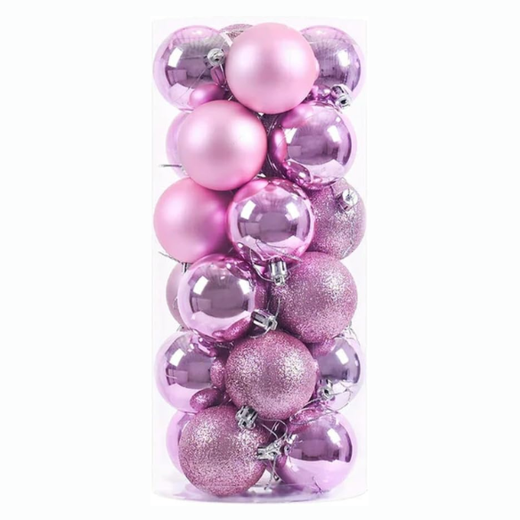 Pink Christmas Ball Ornaments – 24-Piece Set, Shatterproof Holiday Decorations (Available in 3 cm, 4 cm, and 6 cm)