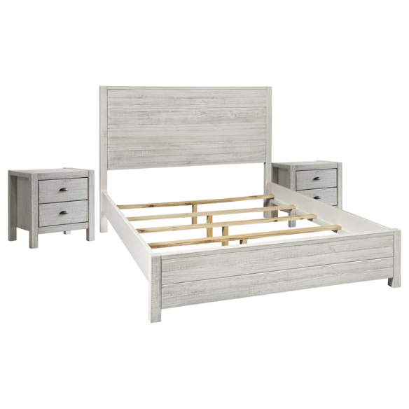 Durable Solid Pine Wood Queen Bed with Matching Dresser and Nightstand – Standard 3-Piece Bedroom Set