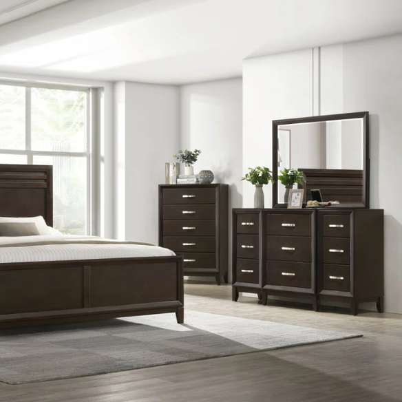 Sleek and Sophisticated Queen Bedroom Set with High-Profile Headboard, Chest, and Nightstand - Contemporary Design with Ample Storage