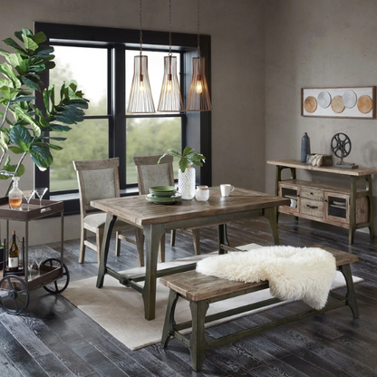 Oliver Grey Extension Dining Table – Rectangular Self-Storing Butterfly Leaf, Seats 6, Weathered Grey Finish with Antique Bronze Accents