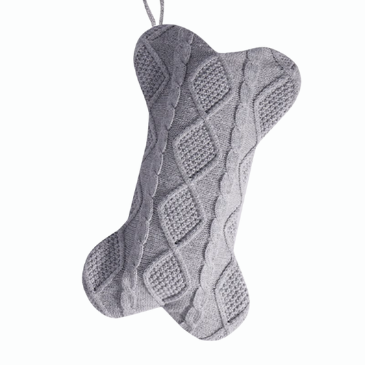 Grey Knit Christmas Stocking – Cozy Holiday Decor, Gift Bag & Pet-Friendly Treat Holder