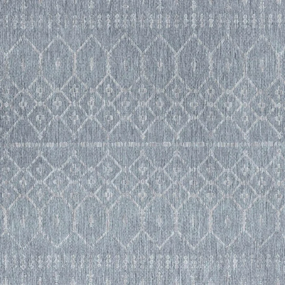 Boho-Inspired Greyish Blue & Ivory Geometric Rug – Fade & Stain-Resistant, Low-Pile, Perfect for High-Traffic Indoor/Outdoor Spaces