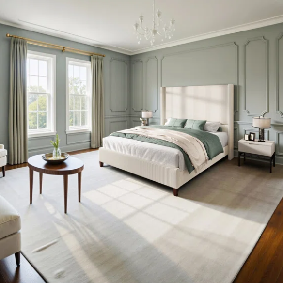 Queen Size Upholstered Wingback Platform Bed in Ribbed Corduroy Fabric