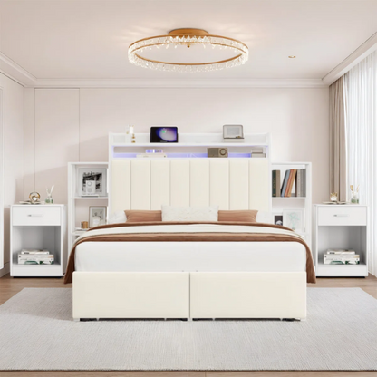 Luxurious 3-Piece Queen Bedroom Set with Gem-Inspired Tufted Button Headboard, Upholstered Platform Bed & 2 Elegant Nightstands