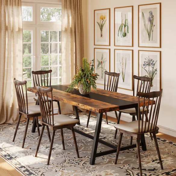 70.87-Inch Rectangular Dining Table for 8 – Sturdy Wood Kitchen Table with Industrial Metal Frame, Versatile Use for Dining, Office, or Events
