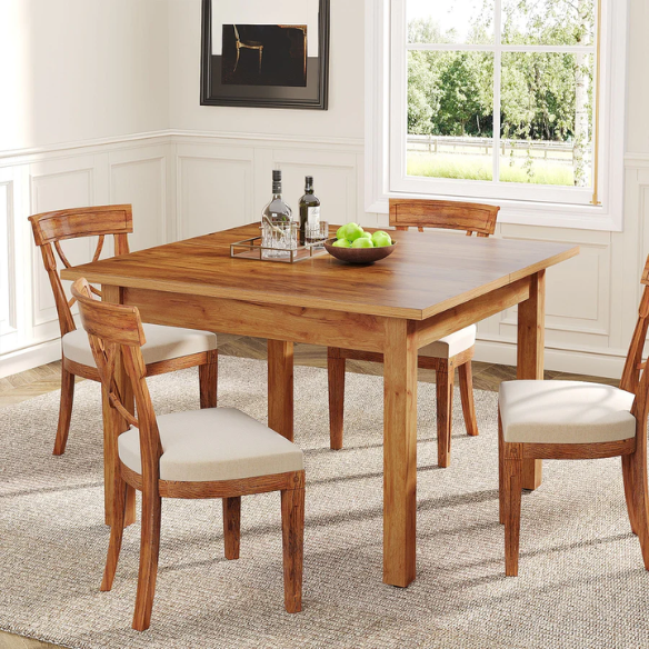 Square Dining Table with Solid Wood Legs for 4 – Perfect for Small Kitchens & Dining Rooms, 39.43-inch Durable Table for Intimate Meals, Game Nights, and More