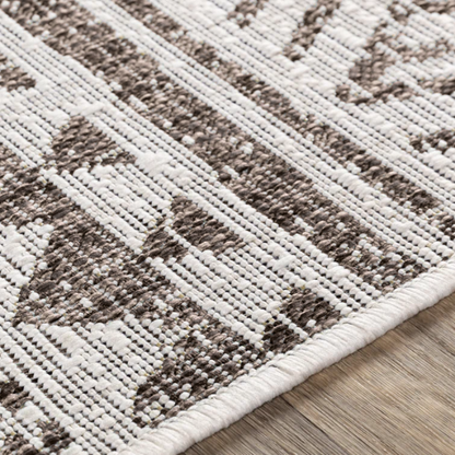 Striped Geometric Area Rug – Charcoal & Off-White, Durable Polypropylene, Low-Pile Design for High-Traffic Indoor/Outdoor Spaces