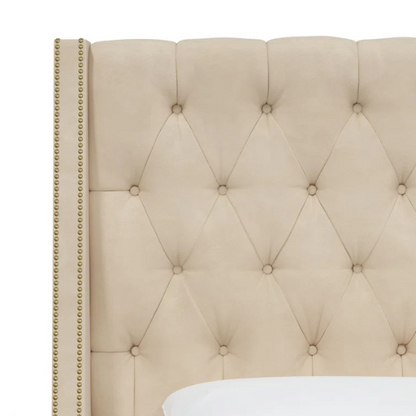 Chic Upholstered Wingback King Size Bed with Button Tufting and Nailhead Trim