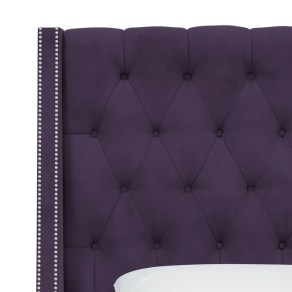 Chic Upholstered Wingback King Size Bed with Button Tufting and Nailhead Trim