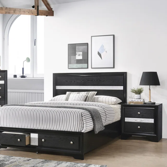 Elegant Full Size 5-Piece Bedroom Set – Featuring a Beautifully Crafted Headboard and Two Functional Storage Drawers for Added Convenience