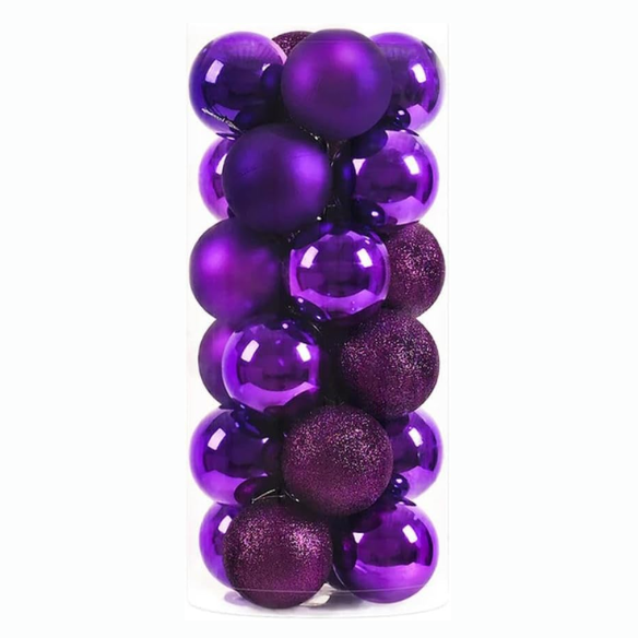 Purple Christmas Ball Ornaments – 24-Piece Set, Shatterproof Holiday Decorations (Available in 3 cm, 4 cm, and 6 cm)