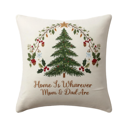 Home Is Wherever Mom &amp; Dad Are Christmas Wreath Throw Pillow