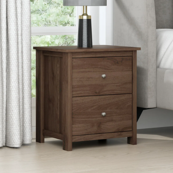 2-Drawer Nightstand – Neutral Engineered Wood, Streamlined Rectangular Design, Four Block Legs, Convenient Storage with Roller-Glide Drawers & Metal Knobs, Perfect for Traditional & Contemporary Bedroom