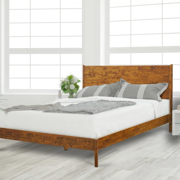 Timeless Solid Wood King Size Bed Frame with Headboard – Scandinavian Platform Design for Effortless Elegance and Comfort