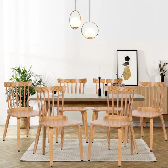 Solid Wood Slat Back Windsor Dining Chairs (Set of 2) – Sturdy, Eco-Friendly Construction with Ergonomic Backrest & Adjustable Foot Pads